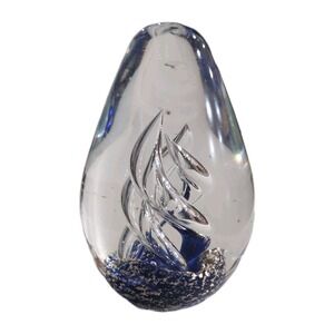 Vintage Hand Blown Egg Shaped 5" Cobalt & Gold Fleck Art Glass paper Paperweight